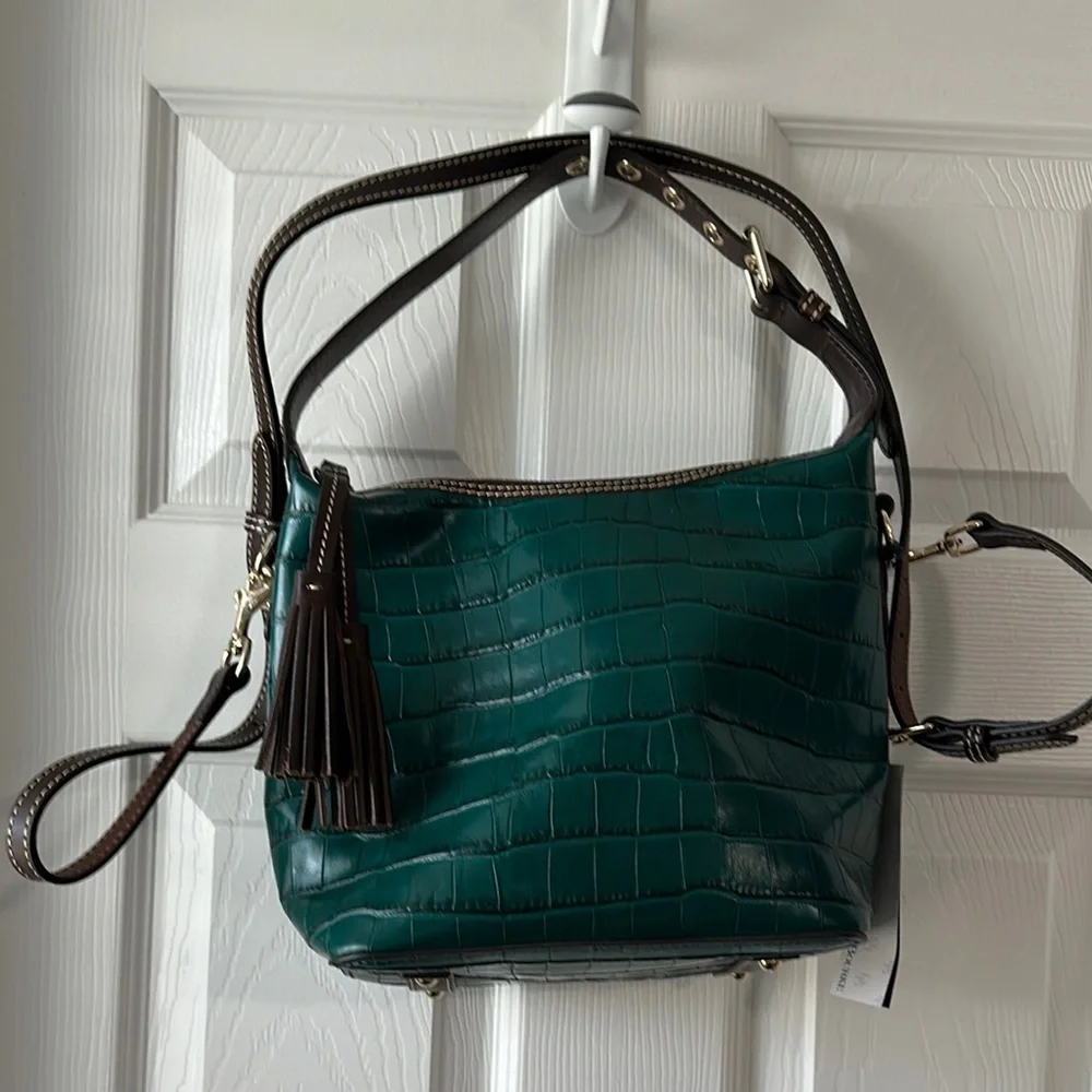 Dooney & Bourke Croc Teal and Brown Paige Crossbody and Shoulder Bag - Picture 2 of 7